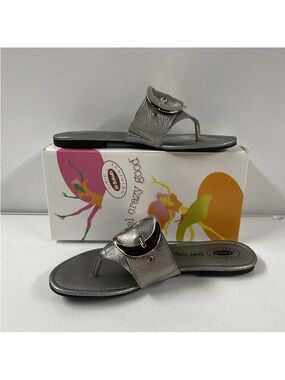 DR SCHOLL’S Feel Crazy Good ZODIAC Metallic Pewter/Silver Thong Sandals